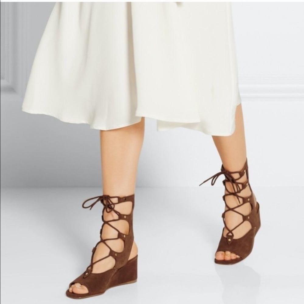 CHLOÈ FOSTER Beige Suede Gladiator Wedge Sandal - Picture 1 of 12
